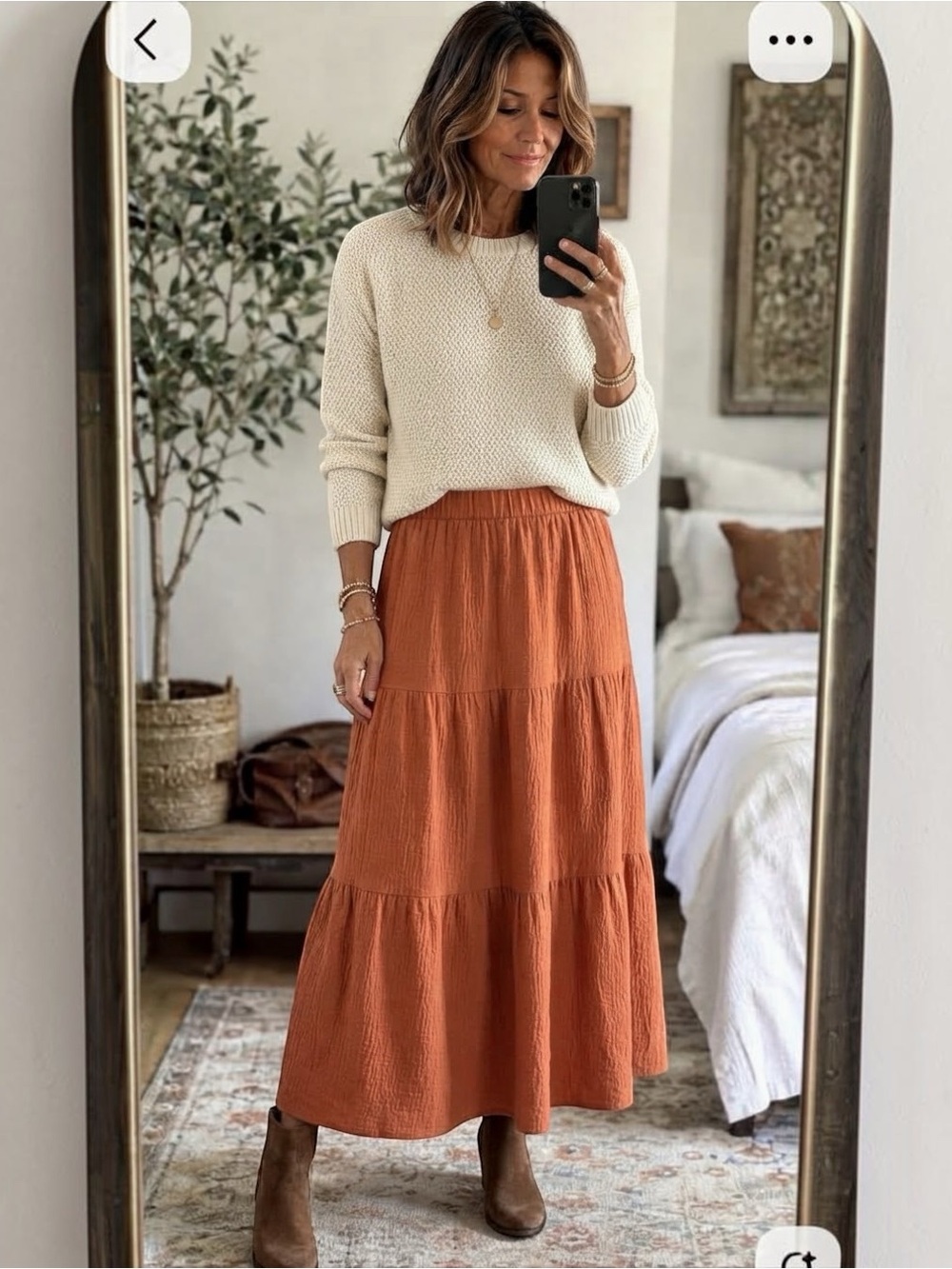 Rust Terracotta Tiered Boho Maxi Skirt L Pockets Elastic Waist Cottagecore NWOT